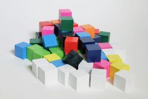 S2512000 Cubes, wood or plastic, coloured, set of 100 pieces Technical Specifications: Assorted coloured cubes in wood or plastic, approximately 25mm (1"), smooth non-toxic finish; un-patterned. Set of 100 cubes. Colours: red, blue, green and yellow. Complies with the European Community Safety Standard EN-71 and packaging bears the CE symbol or equivalent internationally recognized safety standard. Packaging and labelling: Each set of 100 pieces is packed in a plastic bag or cardboard box; 10 bags in each carton. Weight/Volume/Dimensions: Estimated weight: 0.720kg Estimated volume: 13.936cdm Instructions for use: Play material Part of the School in a box kit (SIB) School-in-a-Box