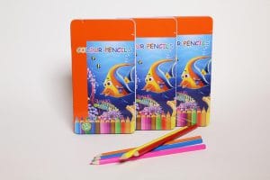S2684006 Pencil, colouring, metal box containing 12 assorted colours Technical Specifications: Colouring pencils, quality wood casing, without eraser, sharpened, hexagonal shape, length min. 170 mm, max. 180 mm. Set of 12 assorted colours, soft leads (core approx. 3 mm.) for easy writing for school children, packed in a flat metal box with tight closure. Part of Early Childhood Development Kit (ECD)